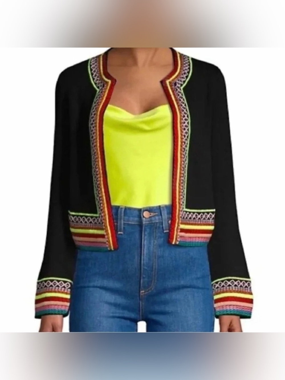 Alice + Olivia Meemee Embroidered Cardigan $440 Size Medium
